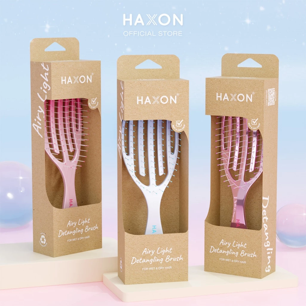 Haxon Airy Light Detangling Brush หวีแอร์รี่ หวีผมเปียกและแห้ง หวีไดร์ ทรงเว้าโค้ง ลดผมพันกัน น้ำหนักเบา thumbnail 9