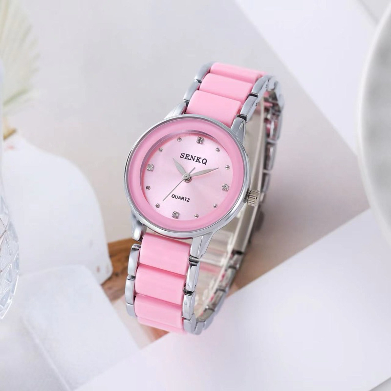 นาฬิกาSENKQสายเซรามิค ดูเวลาด้วยเข็ม เป็นเพชร3,6,9,12 เหมาะสำหรับผู้หญิง