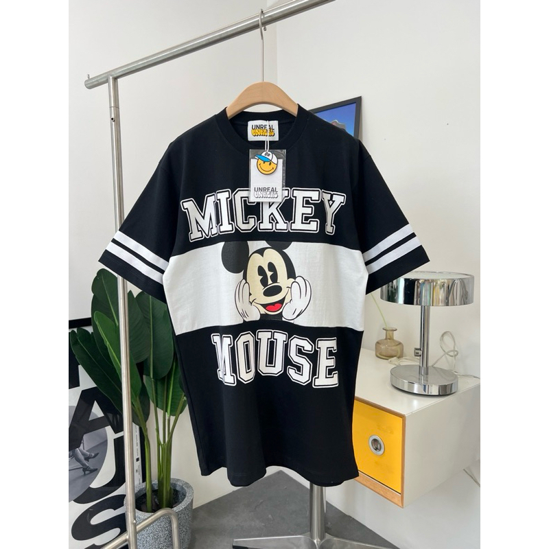 (ลด50%ในไลฟ์)เสื้อโอเวอไซล์ ป้าย UNREAL ลาย Mickey เกรดพรีเมียม (ช/ญ)ใส่ได้