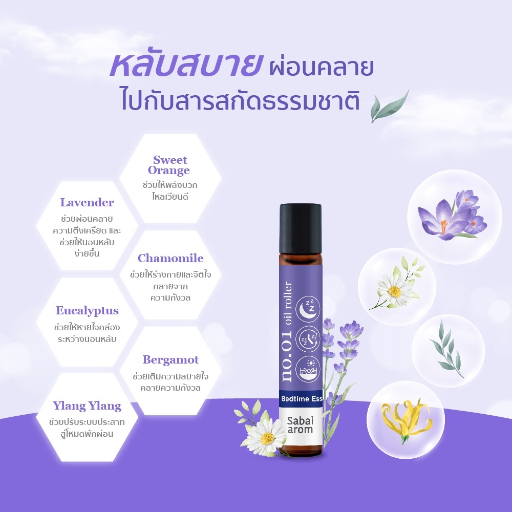 [Sale] Sabaiarom NO.1 Sleep Well ลูกกลิ้งน้ำมันหอมระเหย Essential Oil Roller 8ml.น้ำมันอโรม่า เพื่อการนอนหลับ คลายเครียด