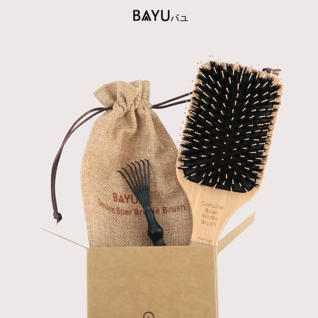 หวีขนหมูป่าแท้!!!! New!!!! BAYU Geniun Boar Bristle หวีแปรงขนหมูป่า ขนาดใหญ่ หวีขนหมูป่าแท้คุณภาพสูง หวีมินิมอล