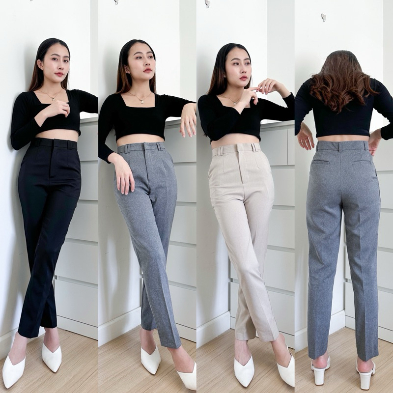 New Arrivals กางเกงขากระบอกเล็กทรงบอย 10 ส่วน รุ่น Milley ดีเทล 2 หู เจาะกระเป๋าหลัง 2 ข้าง ใช้งานได้จริง