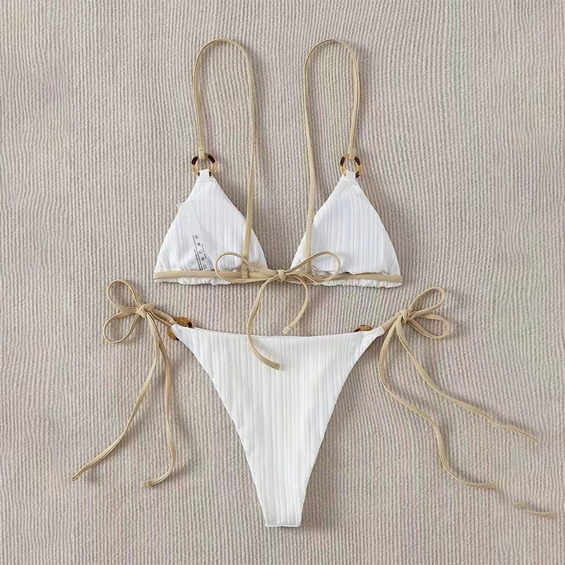 vintage bikini บิกินี่ ทูพีช สีพื้น เซ็กซี่ สำหรับผู้หญิง#0143 รูปที่ 5