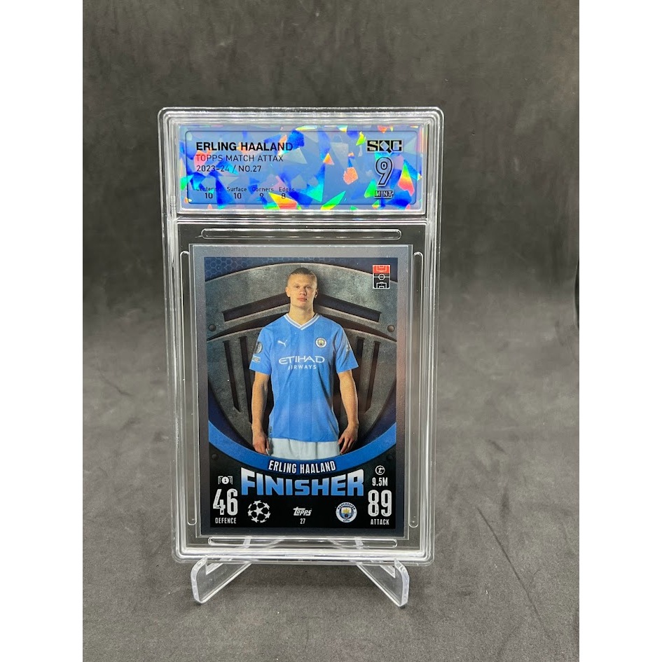 การ์ดนักฟุตบอล ERLING HAALAND /Topps Match Attax 2023-24 /NO.27/SQC Graded 9 Mint  + FREE GIFT