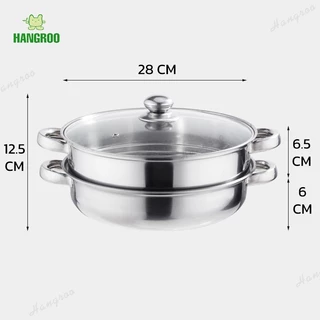 HANGROO POT-G หม้อนึ่งฝาใส 2/3ชั้น ขนาด28cm. หม้อสแตนเลส อเนกประสงค์ ใช้ได้ทุกเตา
