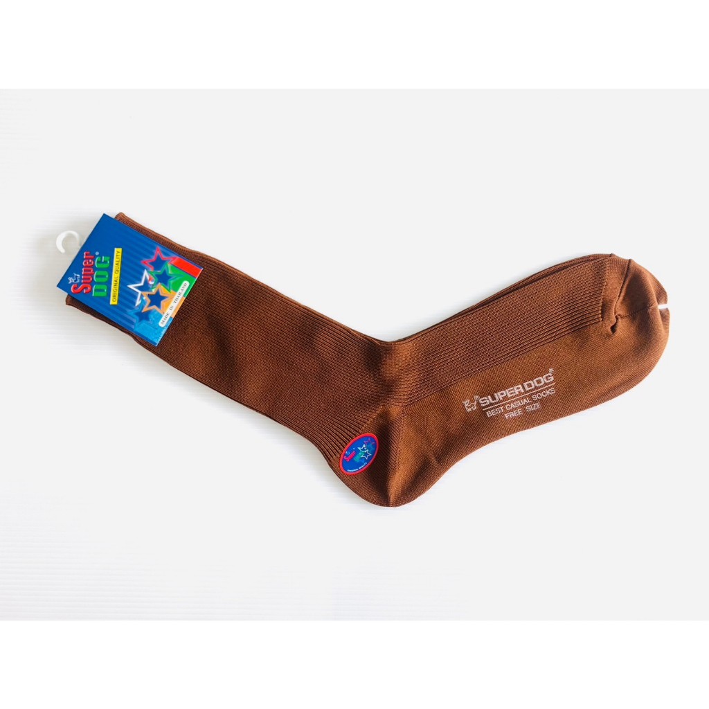 ถุงเท้านักเรียน Super Dog  สีน้ำตาลล้วน ถุงเท้านักเรียน นักศึกษา ข้อยาว  Student Socks