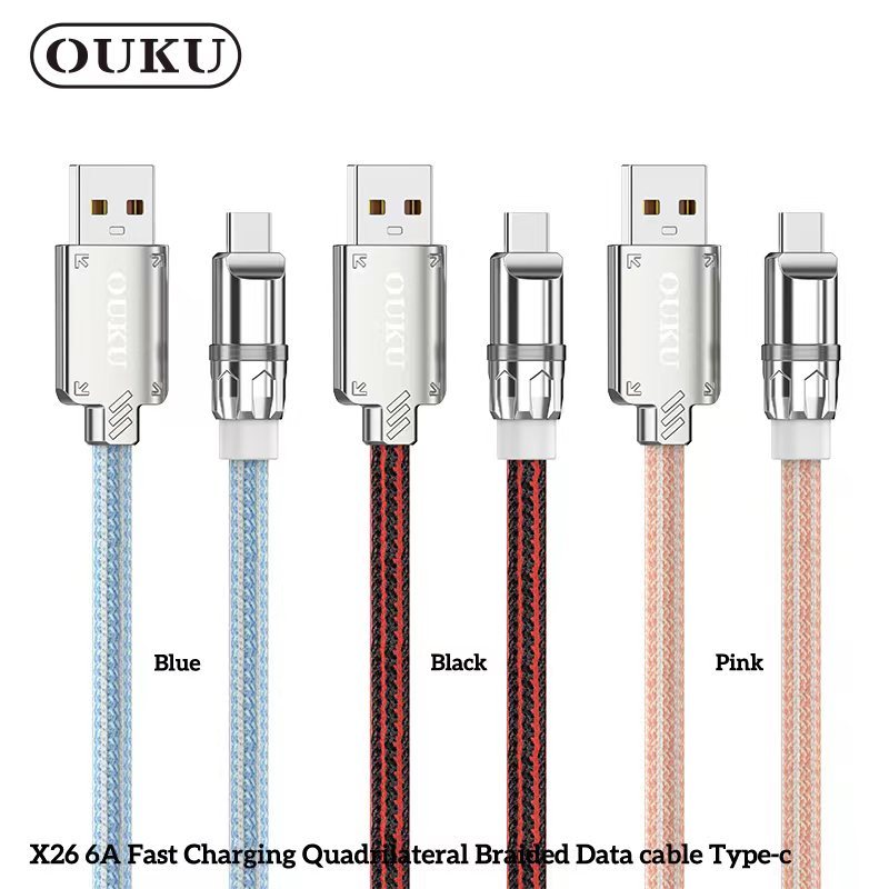 OUKU X26 6A สายชาร์จเร็ว Data Cable สายชาร์จโทรศัพท์มือถือ สายถัก สำหรับ L/Micro USB/Type C รองรับชาร์จเร็ว