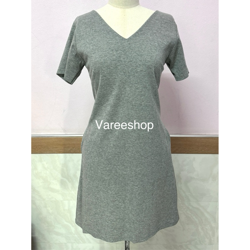 💢มือ 2💢 Wara Closet - เดรสสั้นผ้ายืด สีเทา size 38