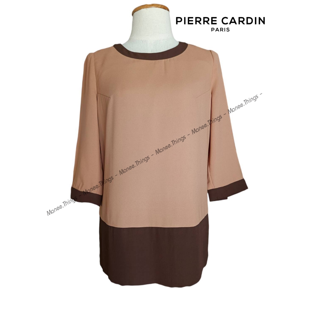 PIERRE CARDIN [C82] เสื้อ pierre cardin สีน้ำตาลทูโทน (มือสอง)
