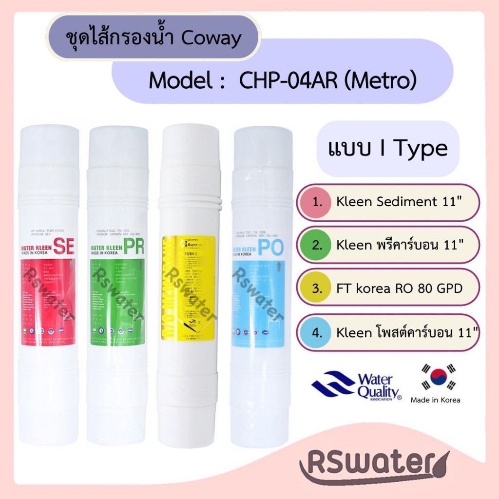 Kleen x FTKorea ชุดไส้กรองน้ำ อินไลน์ ระบบอาร์โอ ใช้กับเครื่อง Coway ได้