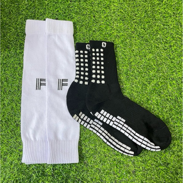 Set 2 ชิ้น FA001 ถุงเท้าตัดข้อ+ถุงเท้ากันลื่น ลายสี่เหลี่ยมเล็ก (ชุดเซต)