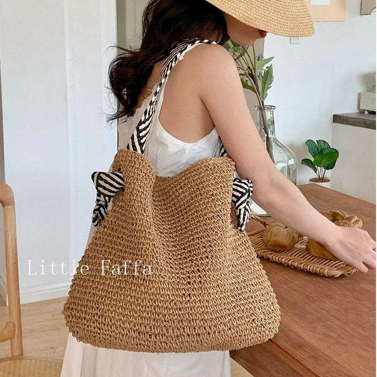 พร้อมส่ง กระเป๋าสานเเฮนด์เมดเเบบฟางน่ารัก จุของได้เยอะ มินิมอล มินิใจ ใครสะพายก็น่ารัก