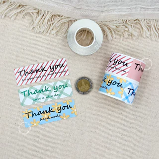 [พร้อมส่ง🇹🇭] สติ๊กเกอร์ Thank You (ม้วน120 ดวง) 7.6 x 2.5 ซม. มีให้เลือก 7 โทนสี