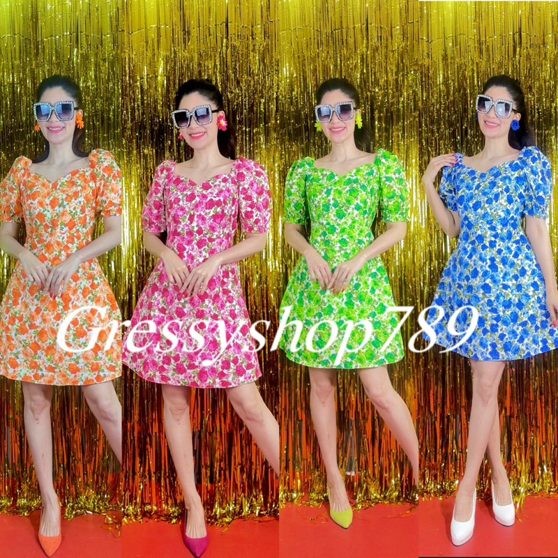Dress ไม่มีสุ่มลายดอกเล็ก ชุดทองกวาว ชุดสงกรานต์ เดรส