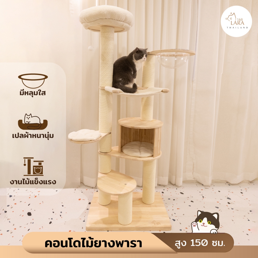 A54🌈คอนโดไม้ยางพารา‼️เชือกสีขาวแบบใหม่ เสาใหญ่พิเศษ12cm. คอนโดแมว เข้ากับโทนบ้านมินิมอล คอนโดปีนป่าย  เฟอร์นิเจอร์แมว
