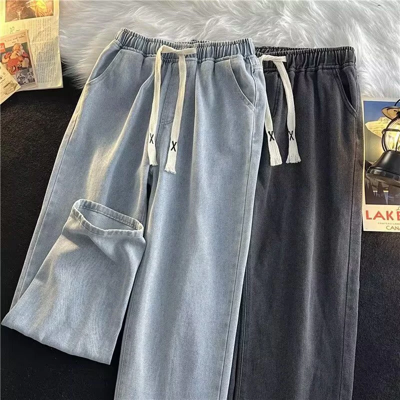 MNO.9 Jeans 5080 กางเกงยีนส์ขายาวชาย เอวยืด มีเชือกรูด ทรงหลวม thumbnail 4