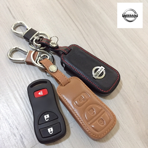 ซองหนังแท้ ใส่กุญแจรีโมทรถยนต์ รุ่นโลโก้เหล็ก Nissan Navara,Tiida Smart Key