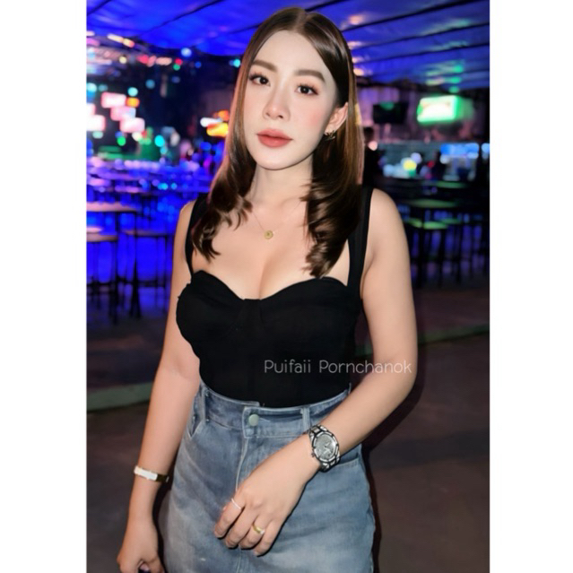 เสื้อกล้ามครอปผูกหลัง จับจีบ บัสเทียร์ ทรงเจ้าหญิง (F903)