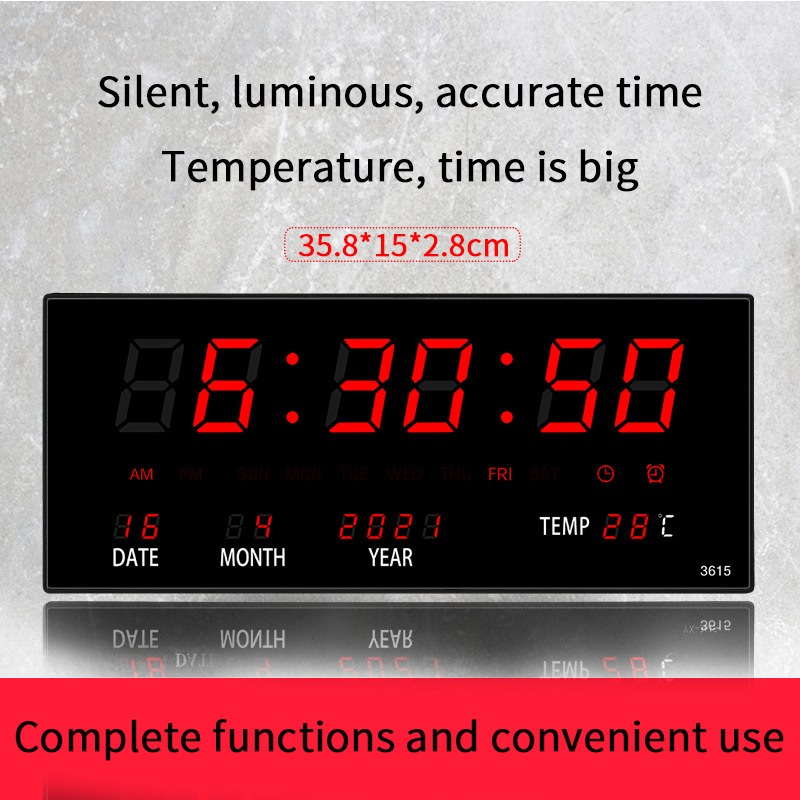 นาฬิกาดิจิตอล LED รุ่นJH-3615 แขวนติดผนัง Number ClockLED ขนาด 36x15x3CM พร้อมส่งฟรีหัวชาทและอะแดปเตอร์