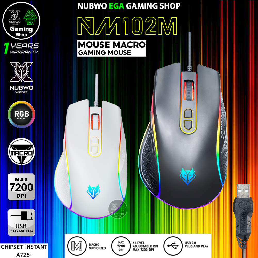 🎮 GAMING NUBWO NM102M RGB LIGHTING ERGONOMIC DESIGN  Gaming Macro Mouse เมาส์ มาโคร เกมมิ่ง NM-102 M