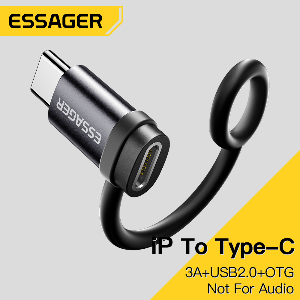 Essager ตัวแปลง OTG L เป็น Type-C พร้อม USB2.0 3A แหวน480Mbps Type C ไปยังตัวแปลง L สำหรับ 15 14 13 Pro Max Pad รูปที่ 7