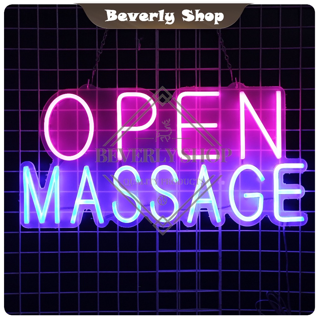 OPEN MASSAGE ขนาด 60 x 30 x 1.5 cm ป้ายไฟนีออน หน้าร้าน ป้ายไฟตัวอักษร ตกแต่งหน้าร้าน
