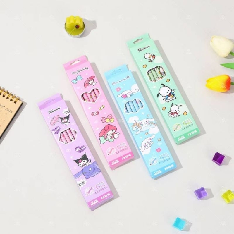 ดินสอไม้ 2B (12แท่ง) + กบเหลาดินสอ ลายการ์ตูน คุโรมิ มายเมโลดี้ ชินนาม่อนโรล โปชาโกะ