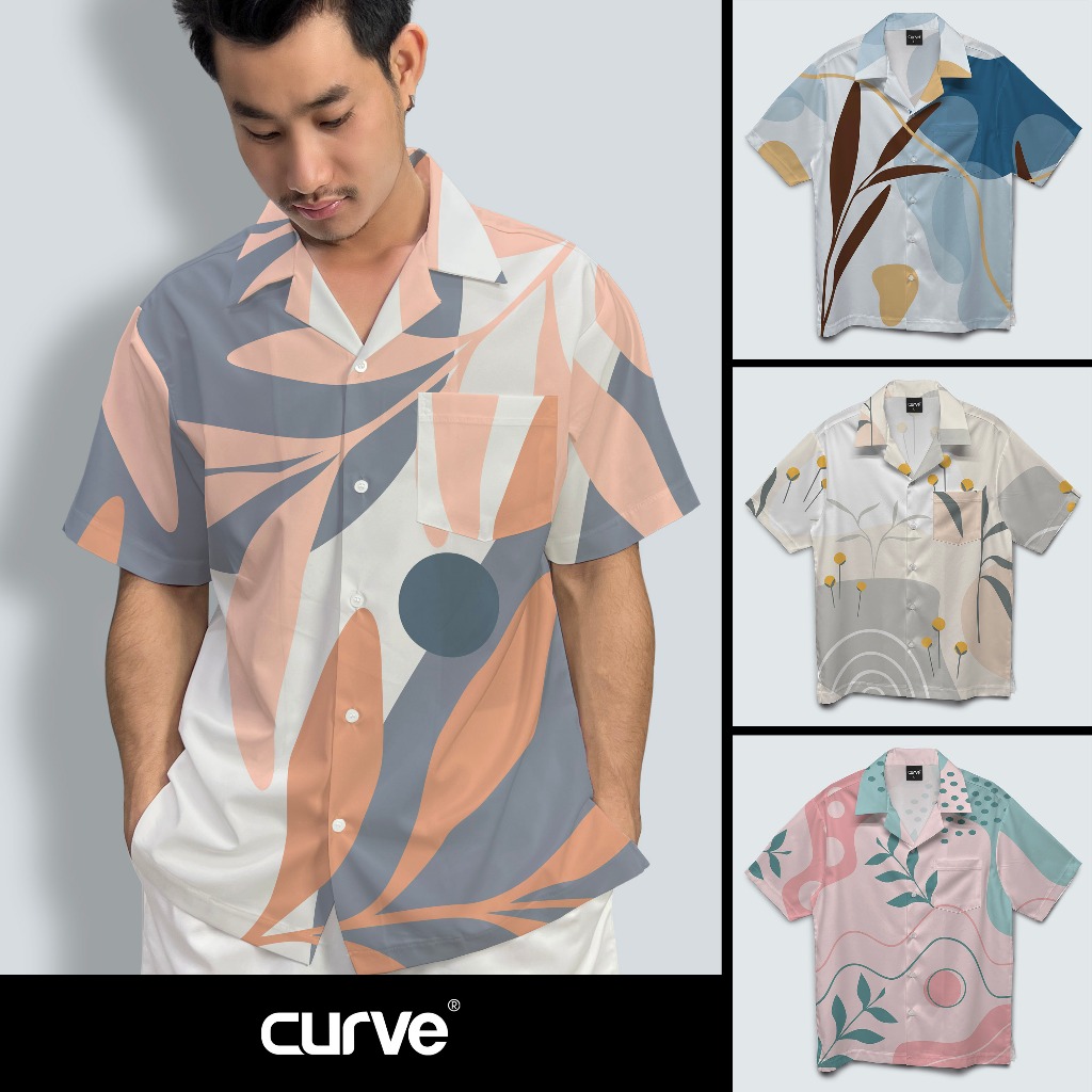 CURVE เสื้อฮาวายพร้อมส่ง ผ้าไหมอิตาลี่ ใส่สบายมากๆ SET10