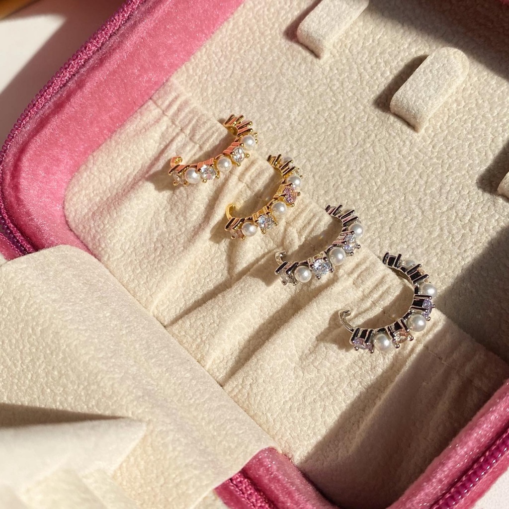 Pearly Earcuff ต่างหูแบบหนีบประดับไข่มุกและเพทาย 1 ชิ้น