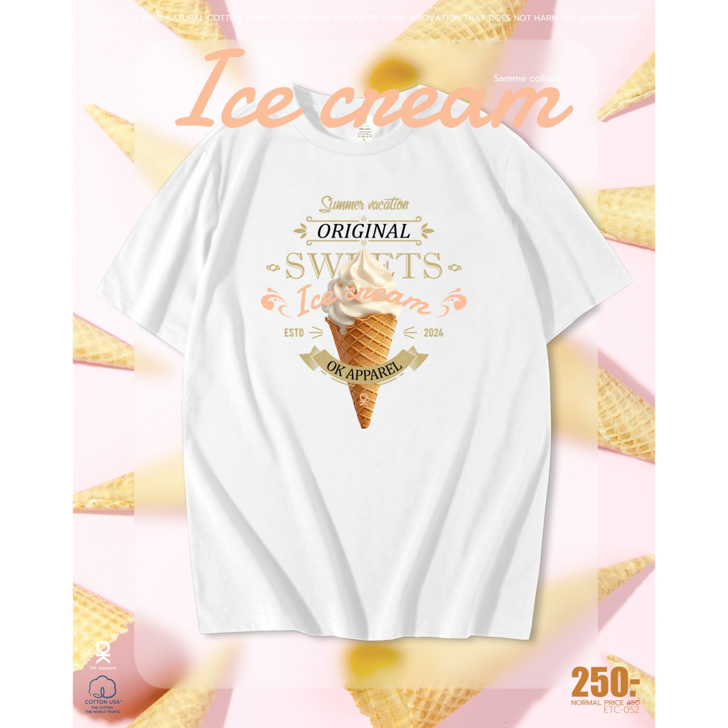 OK Apparel เสื้อยืดคอกลมแขนสั้น ลาย Ice cream Oversize Cotton USAคุ้มสุด!