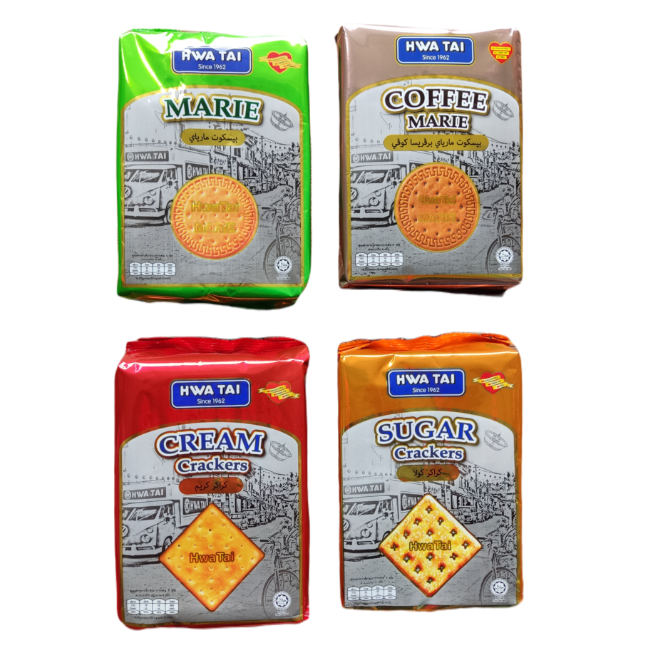 HWA TAI ขนมปังกรอบ รสน้ำตาล ครีม มารี และรสกาแฟ ห่อ 165 กรัม