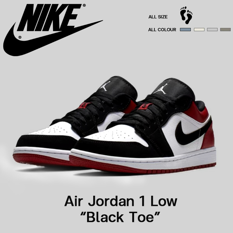 NIKE Air Jordan 1 Low Black Toe  รองเท้ากีฬาชายและหญิง ไนกี้ จอร์แดน รองเท้าผ้าใบ