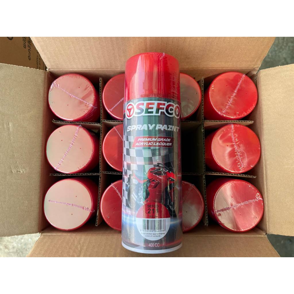 สีสเปรย์ สีแดงเงา ยี่ห้อ SEFCO พ่นได้เกือบทุกสภาพผิว ขนาดบรรจุ400CC อย่างดี สีสวยทนทาน