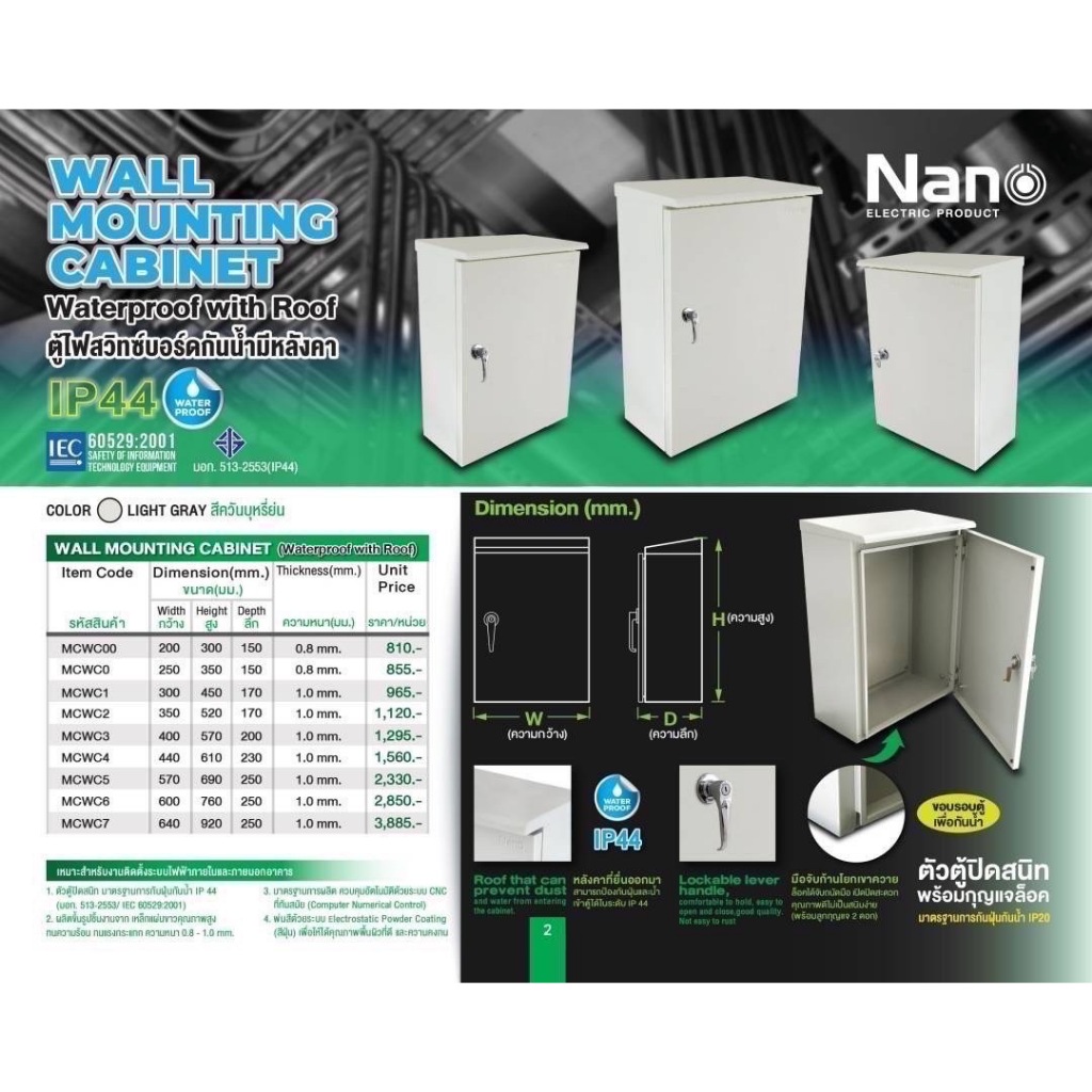 นาโน ตู้ไฟสวิทซ์บอร์ดกันน้ำมีหลังคา wall mounting cabinet เบอร์ 00 1 2 3