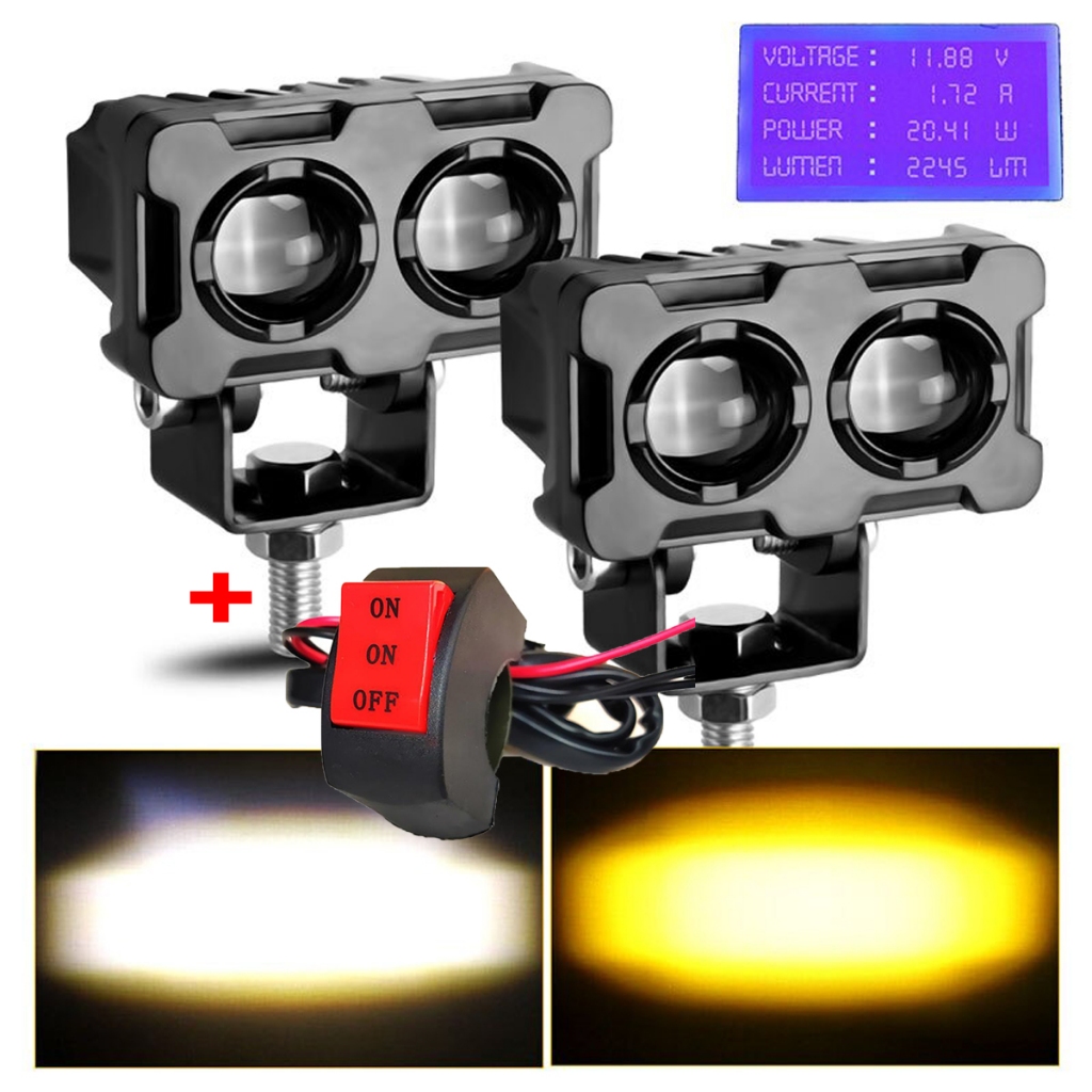 1/2PCS 60W รถจักรยานยนต์ LED เลนส์สปอตไลท์เลนส์คู่ Spotlight รถจักรยานยนต์ไฟตัดหมอกเสริม Dual สีขาวแสงสีเหลือง