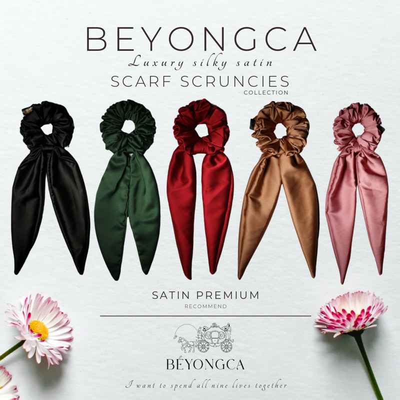 Beyongca รุ่น Scarf Scrunchies ปรับแยกโบว์ได้ ลิขสิทธิ์แท้ ผ้าซาตินพรีเมี่ยม ยางรัดผมโดนัท Rubber Bands หนังยางมัดผม