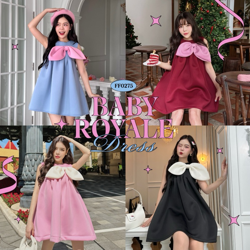 FLAT2112 FF0275 : BABY ROYALE DRESS เดรสแขนกุด มีโบว์สำเร็จรูป ทรงสวยผ้าผิวเนียน
