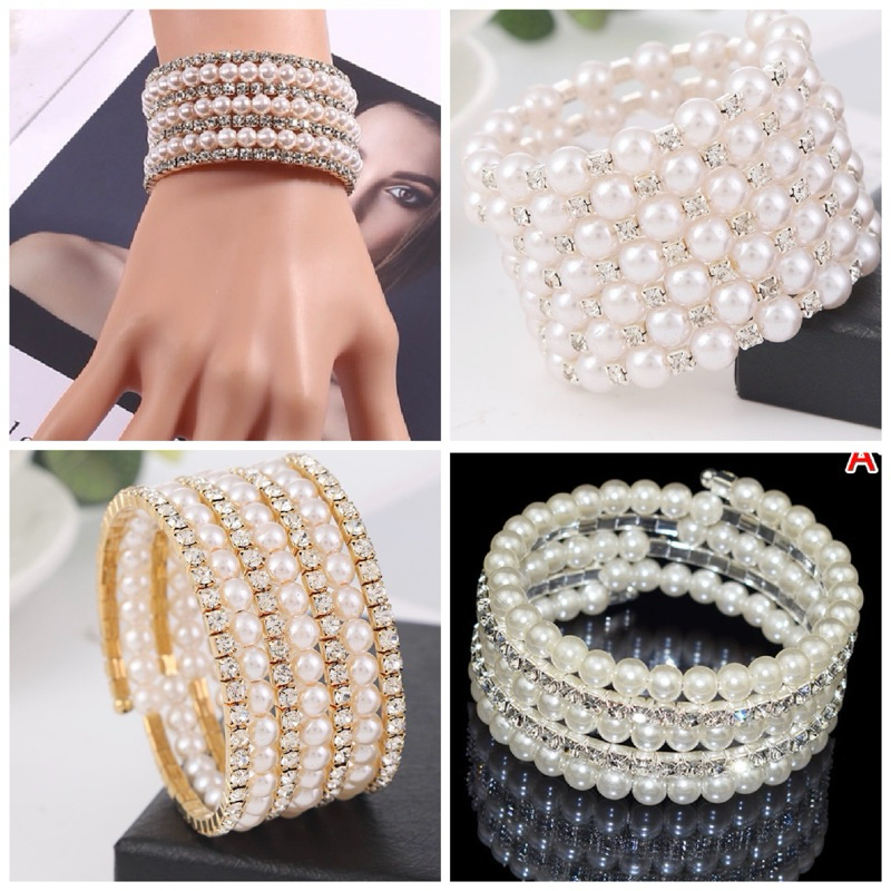 กำไลข้อมือมุกสลับเพชร สวยงามหรูหรา พร้อมส่ง