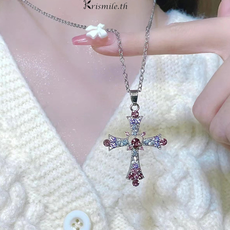 COD-ในไทย💖ใหม่สร้อยคอ จี้ไม้กางเขนประดับเพทาย y2kสไตล์หวานเท่ สำหรับผู้หญิง-Krismile.th