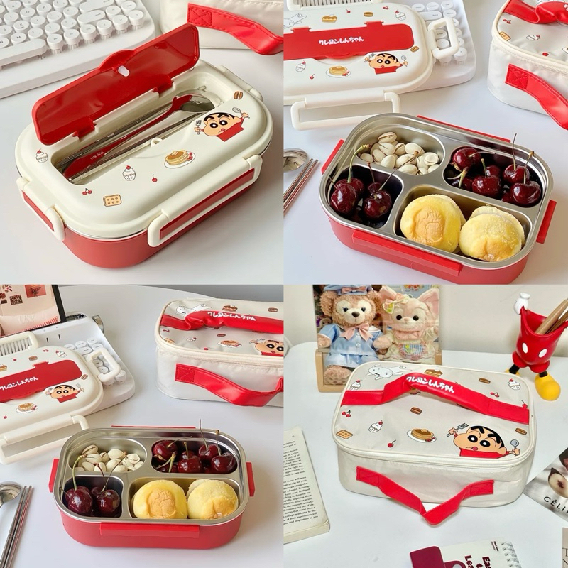 พร้อมส่ง กล่องข้าว Shin Chan ชินจัง Lunch Box กล่องข้าวชินจัง น่ารัก ช้อนตะเกียบครบเซต แถมกระเป๋าเก็บอุณหภูมิ 82001