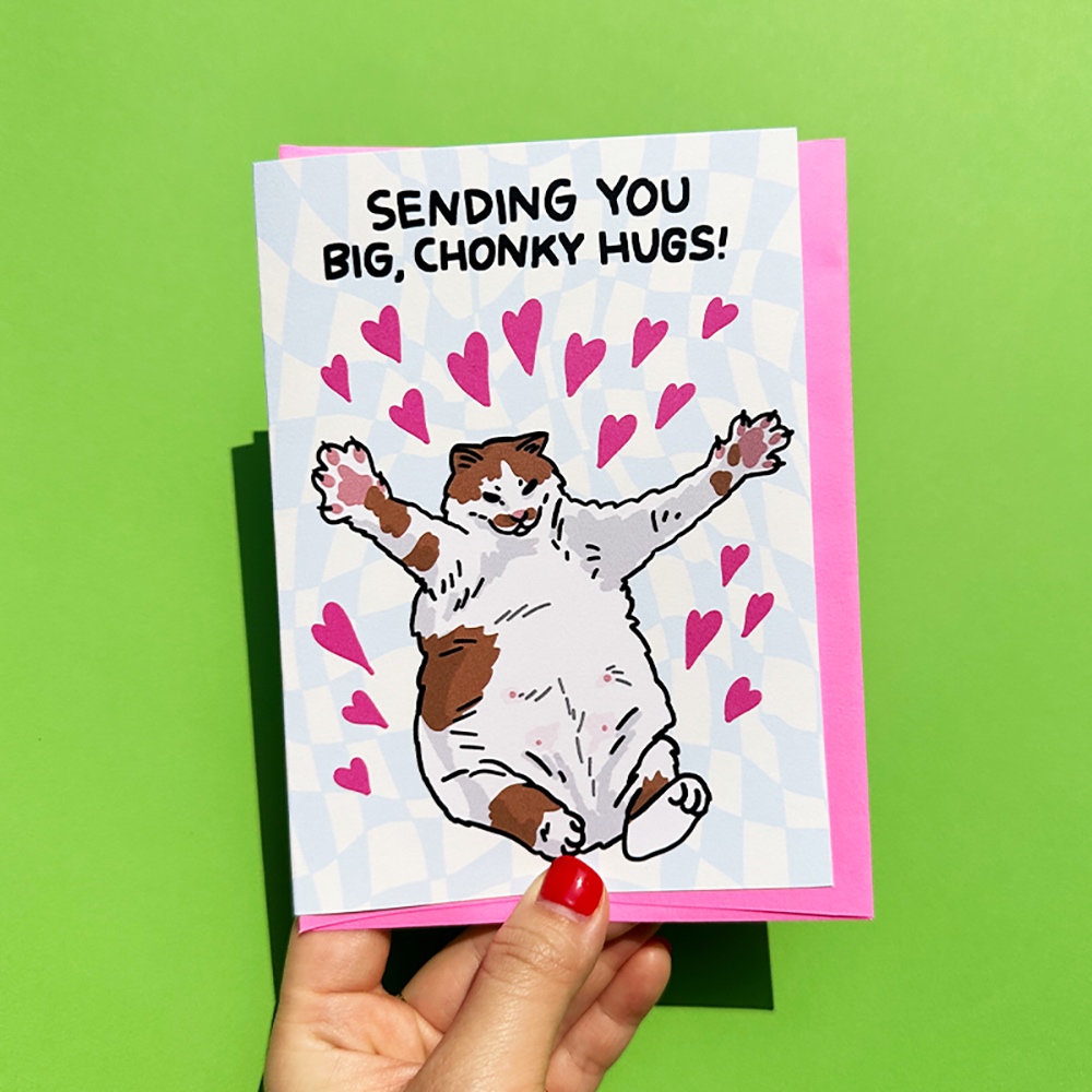 การ์ดน่ารัก Sending You Big Chonky Hugs การ์ดบอกรัก วันครบรอบ ลายแมว กอดให้กำลังใจ | sending hugs cat card, missing you