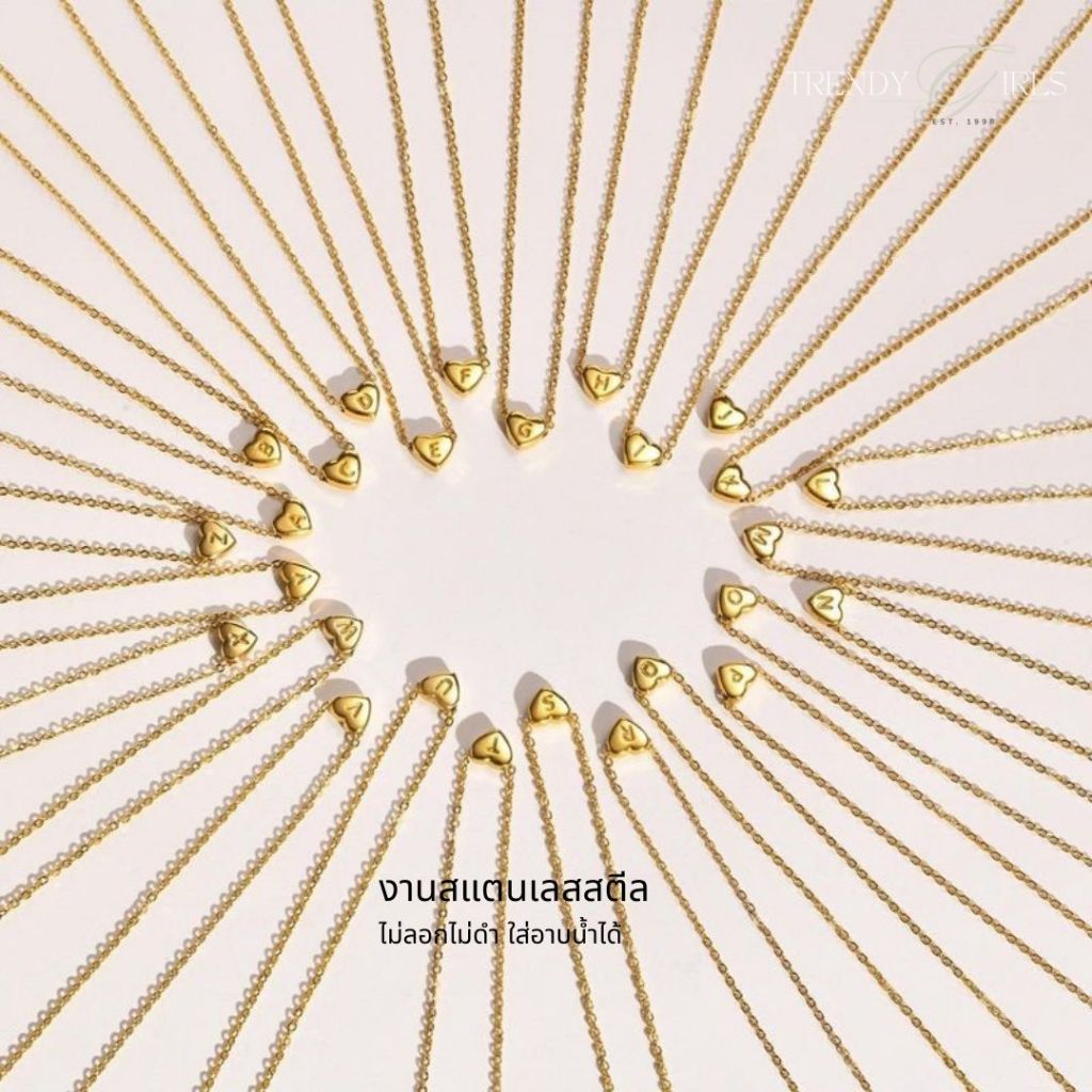 พร้อมส่ง สร้อยคอสเตนเลสสตีล จี้หัวใจตัวอักษร A-Z สีทอง ชุบ18K AZ02