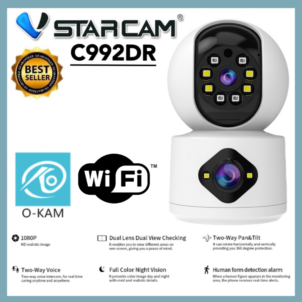 Vstarcam C992DR(เลนส์คู่) ใหม่2023 กล้องวงจรปิดไร้สาย ความละเอียด 2MP indoor มีAI+ คนตรวจจับสัญญาณเตือน
