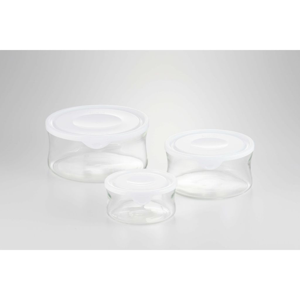 iwaki ชุดกล่องอาหารกลมแก้ว3 ชิ้น ฝาPP ขนาด380ml, 840ml, 1,300ml.ใส่ไมโครเวฟได้พร้อมฝา มีส่งฟรี แก้วญี่ปุ่น ใสและเบามาก