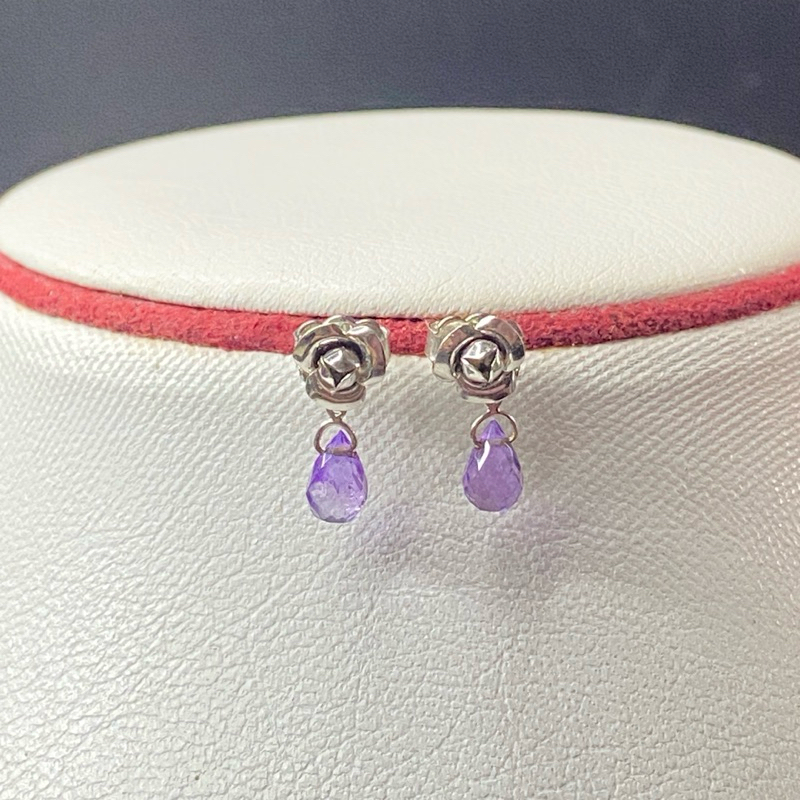 ต่างหูก้านเสียบ K14WG ประดับหินพลอยอเมทิสต์น้ำสวย