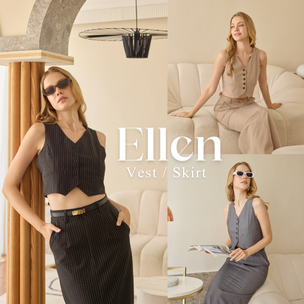 Maplepie – Ellen Set 1,090.- เซ็ท 2 ชิ้น เสื้อกั๊ก + กระโปรงยาวผ่าหลัง (มีสายปรับด้านหลัง)