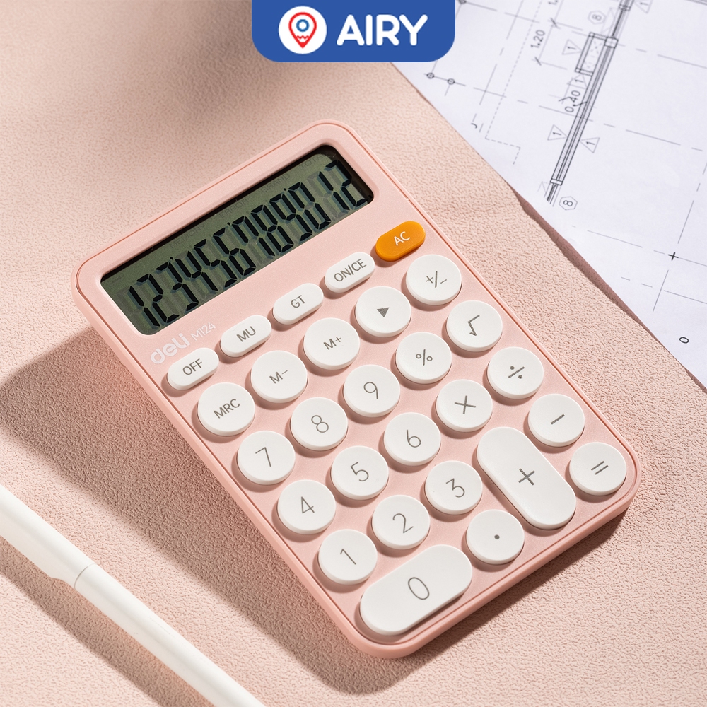 เครื่องคิดเลขแบบพกพา (สีชมพู) สุดน่ารัก รับประกัน 5 ปี!! Deli M124 Calculator 12 digit อุปกรณ์สำนักงาน การเงิน