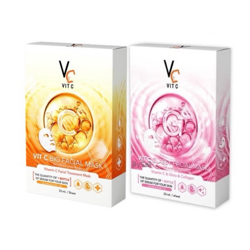 แผ่นมาร์คหน้า VCน้องฉัตร / Vit C Bio Facial Mask & Vit C Glassy Facial Mask