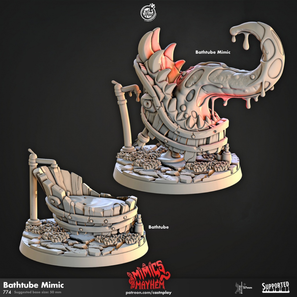 Bathtub Mimic - Mimics Mayhem - Monstrosity Mimic / 32mm scale 3D printed miniature CNP