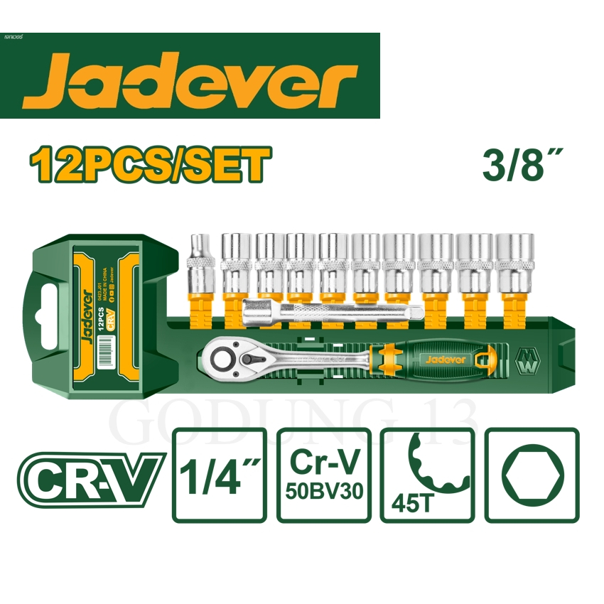 Jadever ชุดบล็อก ชุดประแจบล็อก 12 ชิ้น ขนาด 3/8" และ 1/2"